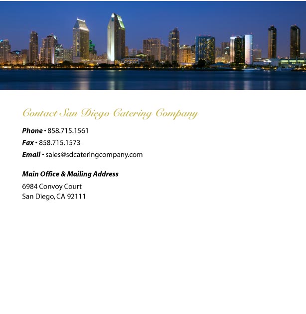 sdcateringcompany.com San Diego catering corporate lunches weddings holiday parties sports banquets picnics full 
    service events